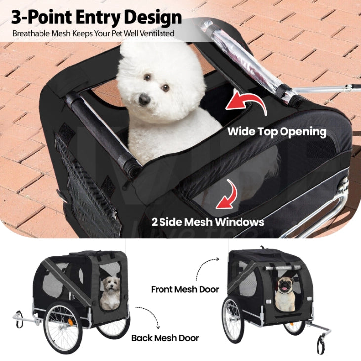 TOPET - Pet Bike Stroller Bicycle Trailer Pram Pet Jogger Dog Cat Small to Medium Size - Black - Pet Servo