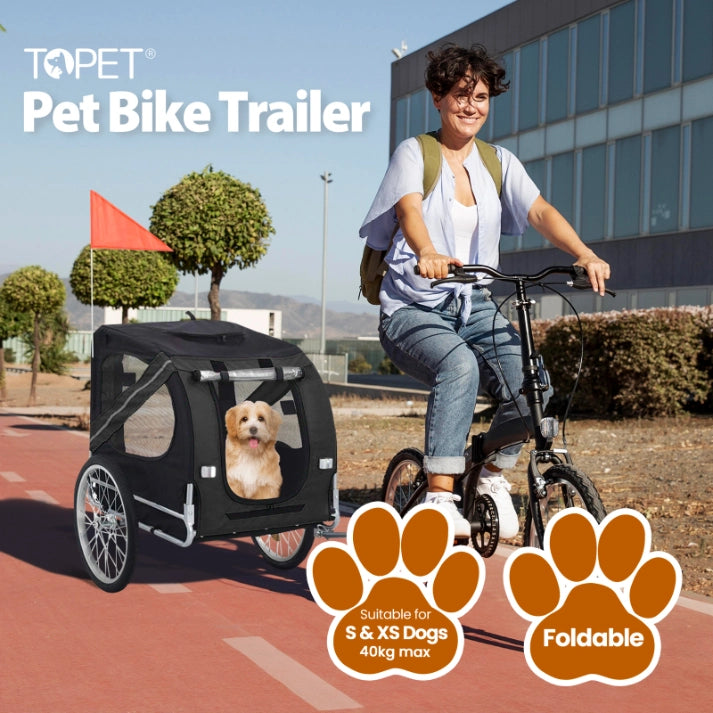 TOPET - Pet Bike Stroller Bicycle Trailer Pram Pet Jogger Dog Cat Small to Medium Size - Black - Pet Servo