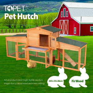 TOPET - Chicken Coop Rabbit Hutch Large Wooden House Run Outdoor Farm Pet Cage - Petservo