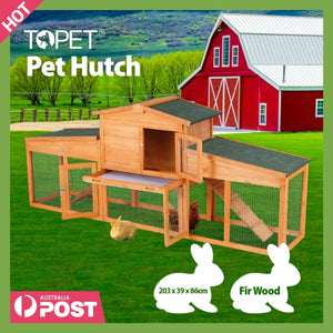 TOPET - Chicken Coop Rabbit Hutch Large Wooden House Run Outdoor Farm Pet Cage - Petservo