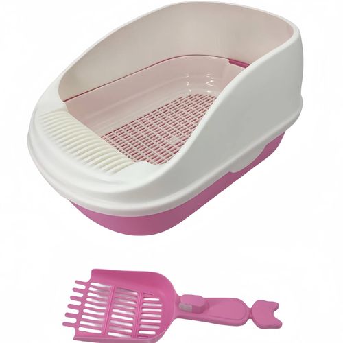 YES4PETS - Large Portable Cat Toilet Litter Box Tray with Scoop and Grid Tray - Pink