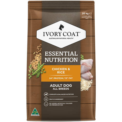 Ivory Coat - Essential Adult Dry Dog Food Chicken & Rice 20kg - petservo