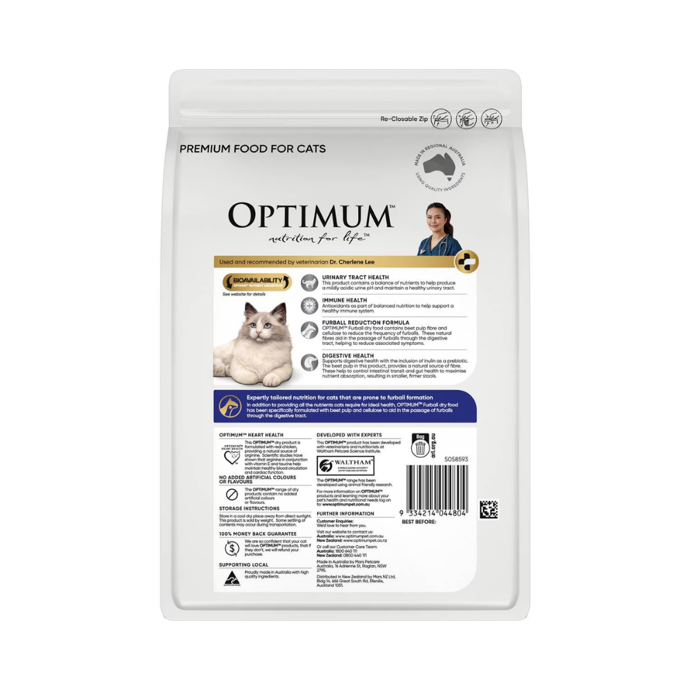 Optimum - Adult +1 Furball Dry Cat Food With Chicken 800g - Petservo