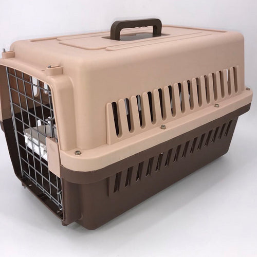 YES4PETS - Dog Cat Crate Pet Rabbit Carrier Airline Cage With Bowl & Tray - Brown - Medium