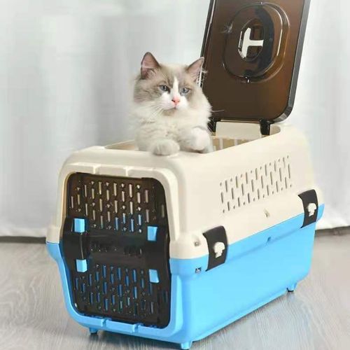 YES4PETS - Dog Cat Crate Pet Rabbit Carrier Travel Cage With Tray & Window - Blue - Medium