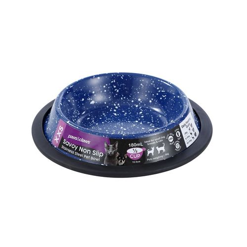 Paws & Claws - Savoy 180ml/15.5cm Non-Slip Stainless Steel Pet Bowl 6x - Blue