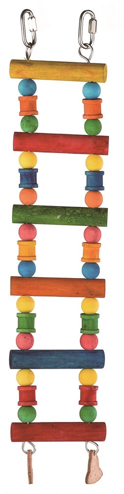 Nature Island - Wooden Bird Ladder with Beads - Small ( stainless quick link and leather bell ) - Petservo