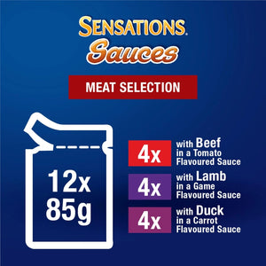 FELIX - Sensations Adult Wet Cat Food Meat Selection Sauces 60X85g Se - PetServosation sauces