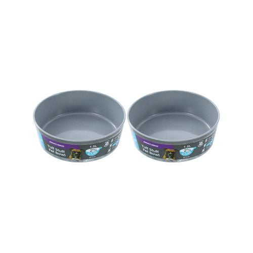 Paws and Claws - 20.5cm/1.5L Tuff Stuff Pet Bowl Large - Grey - 2PK