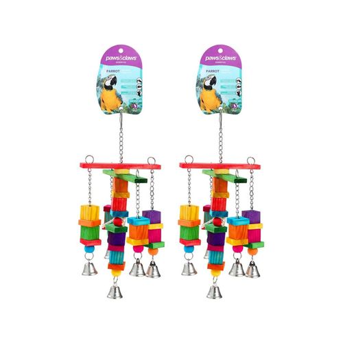 Paws and Claws - Parrot Large Wood + Rope Toy W/ Bell 35X15Cm - 2PK