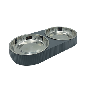 Baxter Bone - Melamine Ribbed Double Pet Bowl - Charcoal - Petservo