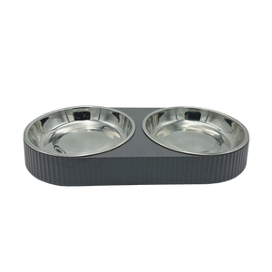 Baxter Bone - Melamine Ribbed Double Pet Bowl - Charcoal - Petservo