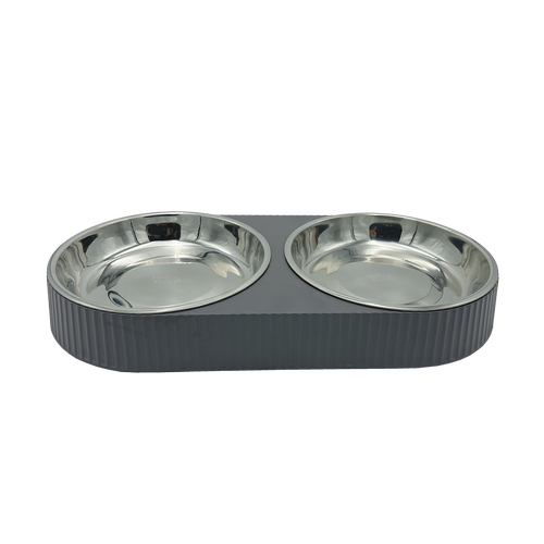 Baxter Bone - Melamine Ribbed Double Pet Bowl - Charcoal - Petservo