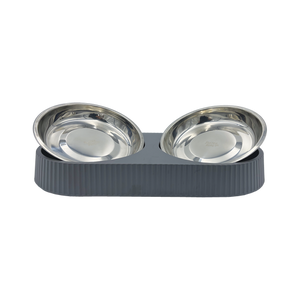 Baxter Bone - Melamine Ribbed Double Pet Bowl - Charcoal - Petservo