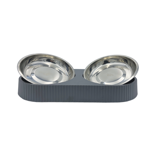 Baxter Bone - Melamine Ribbed Double Pet Bowl - Charcoal - Petservo