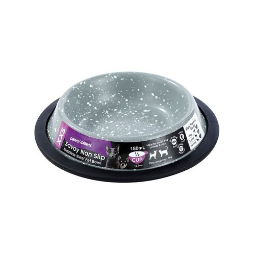 Paws & Claws - Savoy 180ml/15.5cm Non-Slip Stainless Steel Pet Bowl 6x - Grey