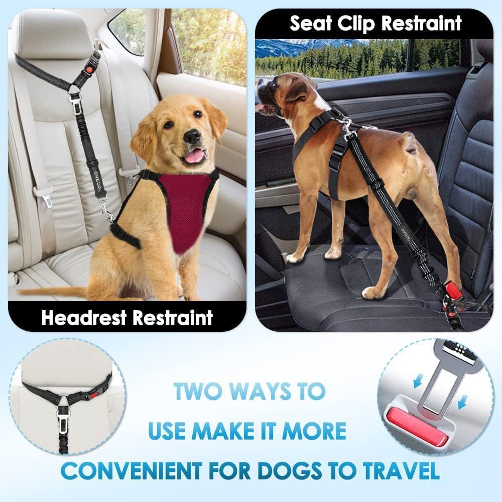 DVEDO - 2-in-1 Dog Seatbelts – Adjustable Pet Car Safety Harness - Petservo