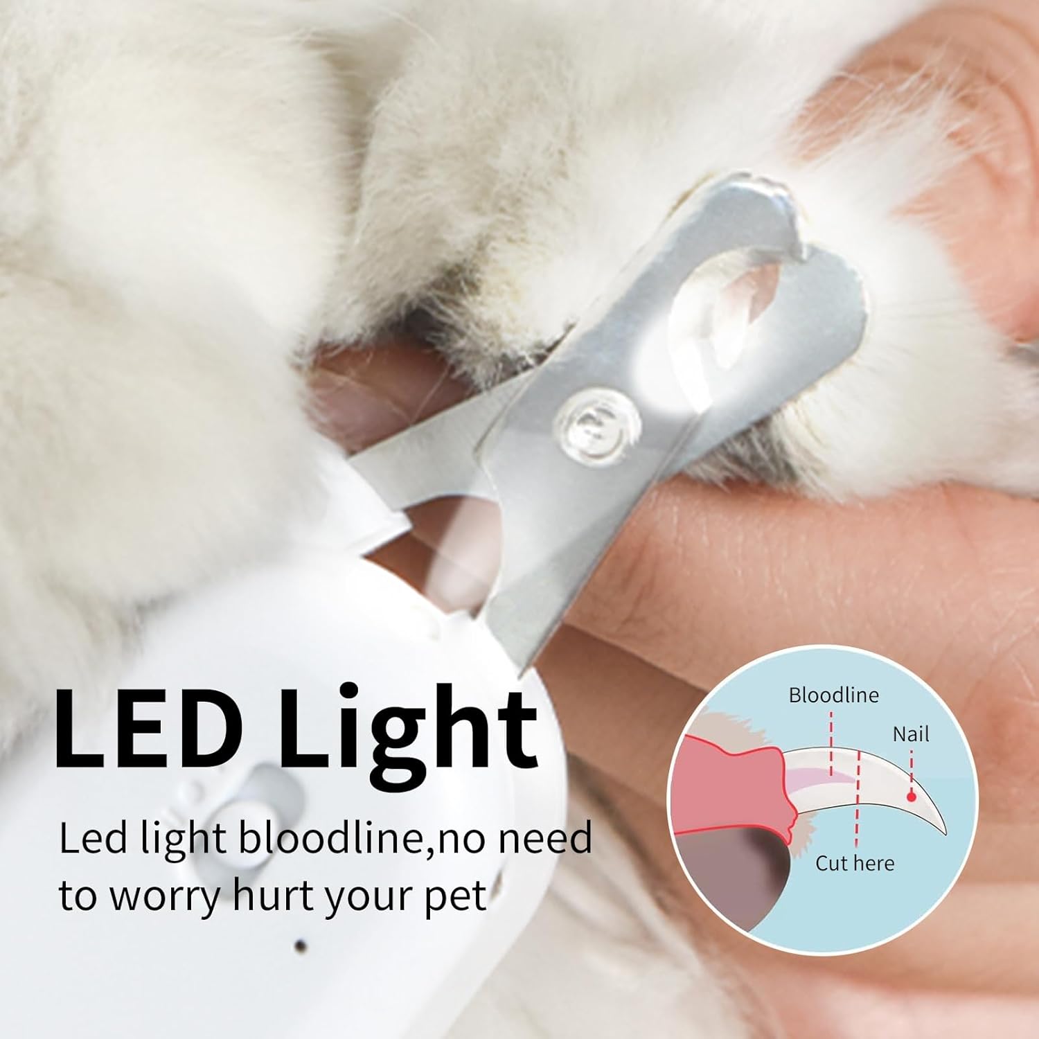 PAKEWAY - Pet Nail Clipper with LED Light, Sharp Blade for Safe Trimming