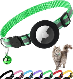 Dgerp Airtag Cat Collar Breakaway, Reflective with Bell Green - PetServo