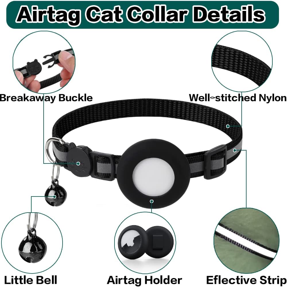 Dgerp Airtag Cat Collar Breakaway, Reflective with Bell - PetServo-3