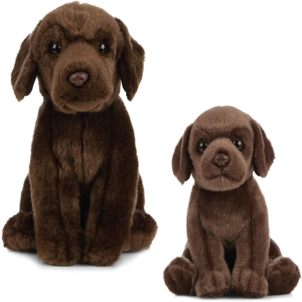 Living Nature - Soft Toy Gift Bundle Plush Chocolate Labrador Dog (20cm) & Puppy (16cm)