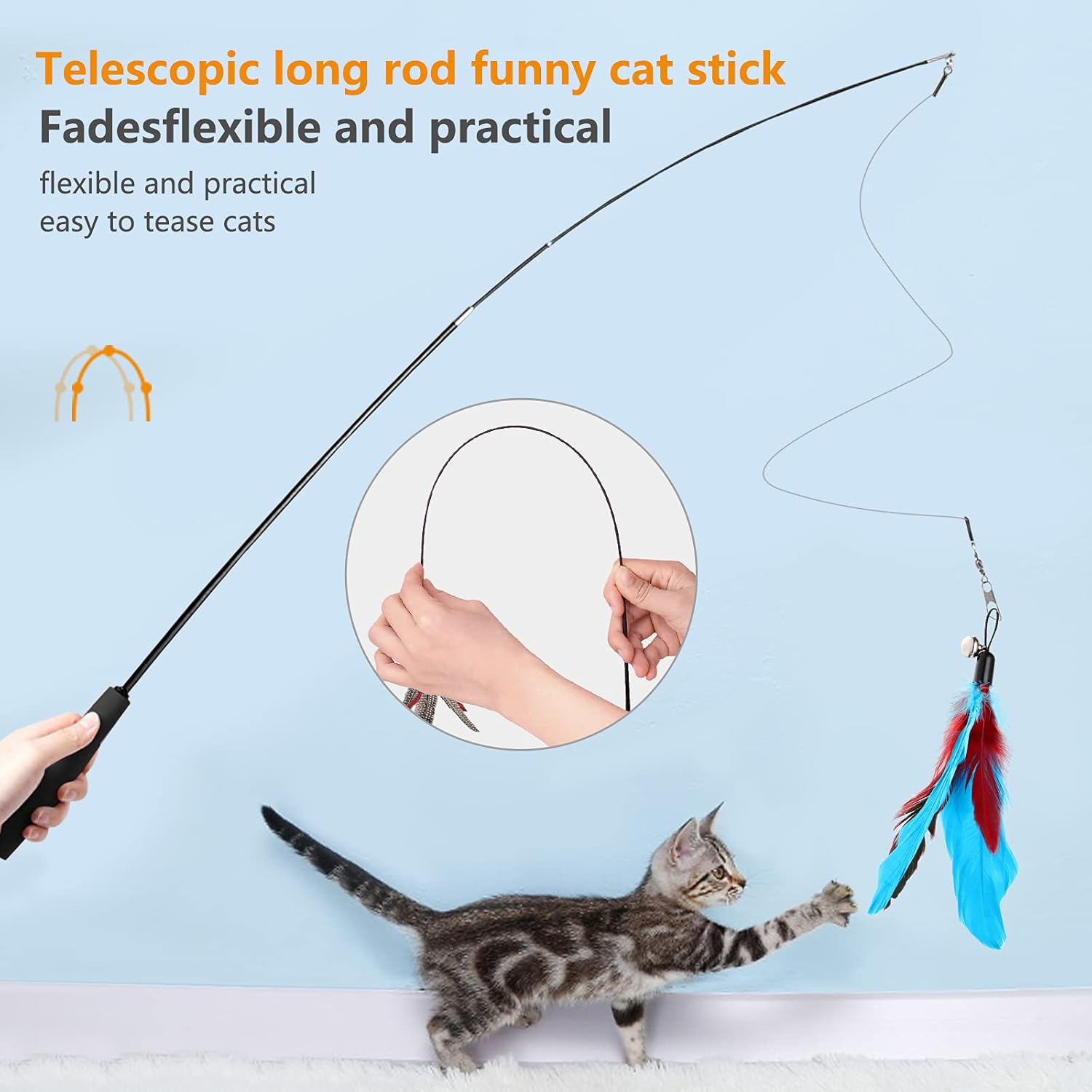 Hianjoo - 12-Pcs Feather Teaser Cat Toy Set with Wands & Bells - Petservo