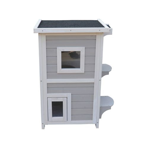 YES4PETS - 2 Story Cat Shelter Condo with Escape Door Rainproof Kitty House-508x508x810 mm - petservo