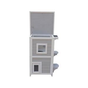 YES4PETS - 2 Story Cat Shelter Condo with Escape Door Rainproof Kitty House-508x508x810 mm - petservo