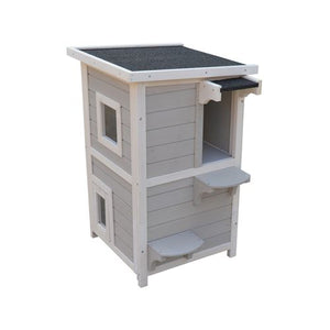 YES4PETS - 2 Story Cat Shelter Condo with Escape Door Rainproof Kitty House-508x508x810 mm - petservo