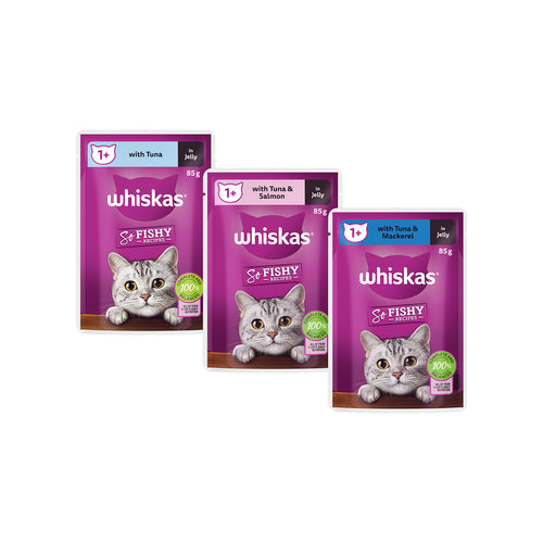 Whiskas - So Fishy Recipes 85g 1+ Years Ocean Platter in Jelly Wet Cat Food - 60 Pouches - petservo