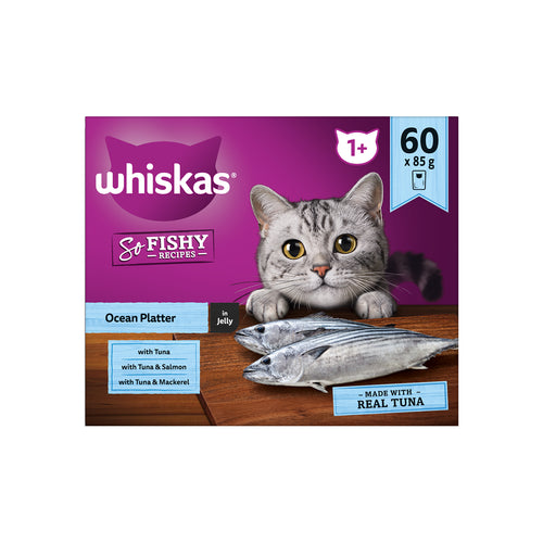 Whiskas - So Fishy Recipes 85g 1+ Years Ocean Platter in Jelly Wet Cat Food - 60 Pouches - petservo