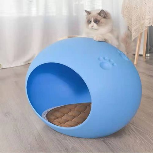 YES4PETS - Medium Cave Cat Kitten Box Igloo Cat Bed House Dog Puppy House-Blue