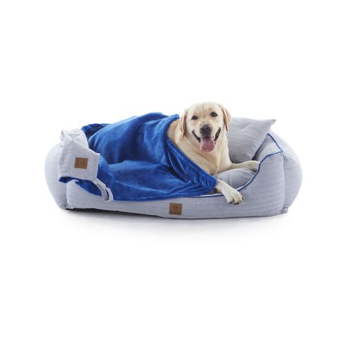 Charlie's - Hampton Herringbone 3pc Dog Bed - Blue - Large