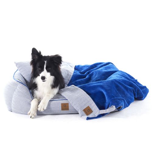 Charlie's Hampton Herringbone 3pc Dog Bed - Blue - Medium