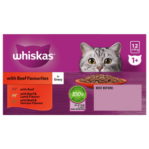 Whiskas - 1+ Years Wet Cat Food Favourites Beef In Gravy Pouch 85g X12 Pack - Petservo