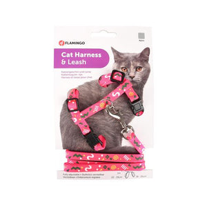 Flamingo - 18-25cm Multiple Colours Party Cat Walking Harness With Leash - petservo