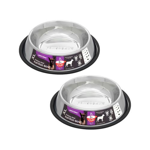 Paws and Claws - 2L Stainless Steel Pet Bowl Black - 2PK