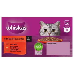 Whiskas - Adult 1 + Years Wet Cat Food Beef Favourites In Jelly 85g X 12 Pack - Petservo