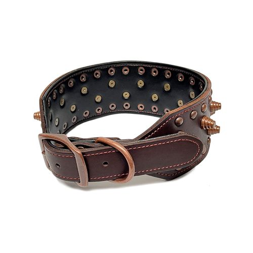 CottonMore - Real Leather Pet Dog Collar Non-Sharp Spikes Retro Style Collar - Large