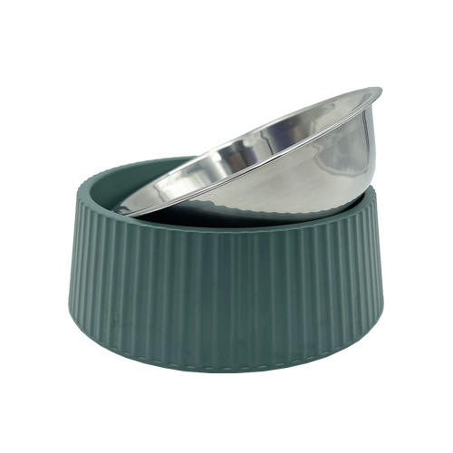 Baxter Bone - Ribbed Melamine Pet Bowl - Small Olive - Petservo