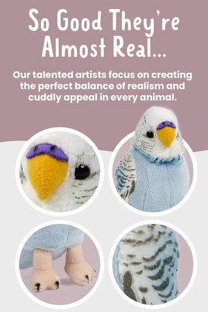 LIVING NATURE - Blue Budgerigars with Sound Stuffed Animal - Plush Soft Toy - Petservo