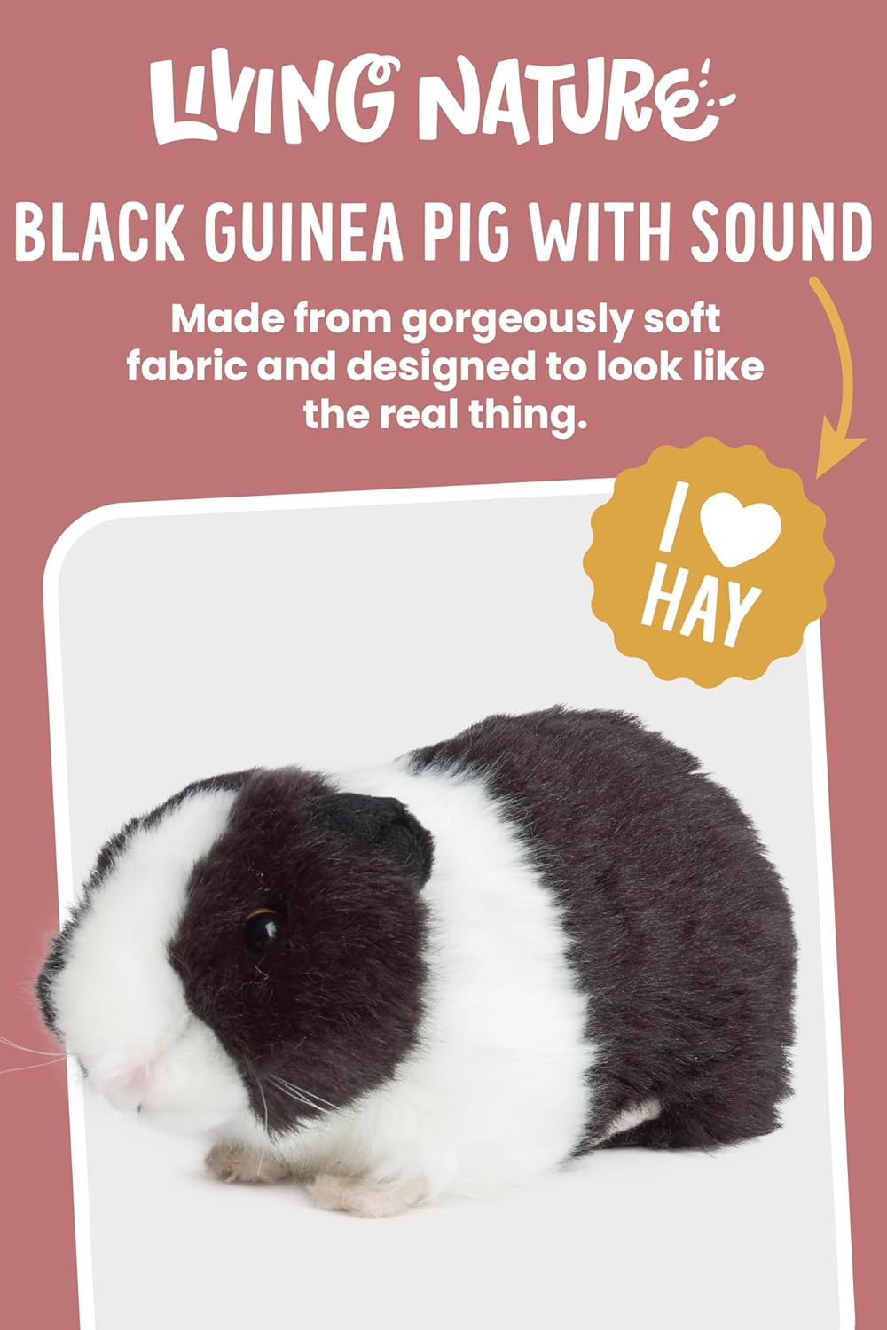 Living Nature - Black Guinea Pig Plush Toy with Sound Stuffed - Soft Toy - Petservo