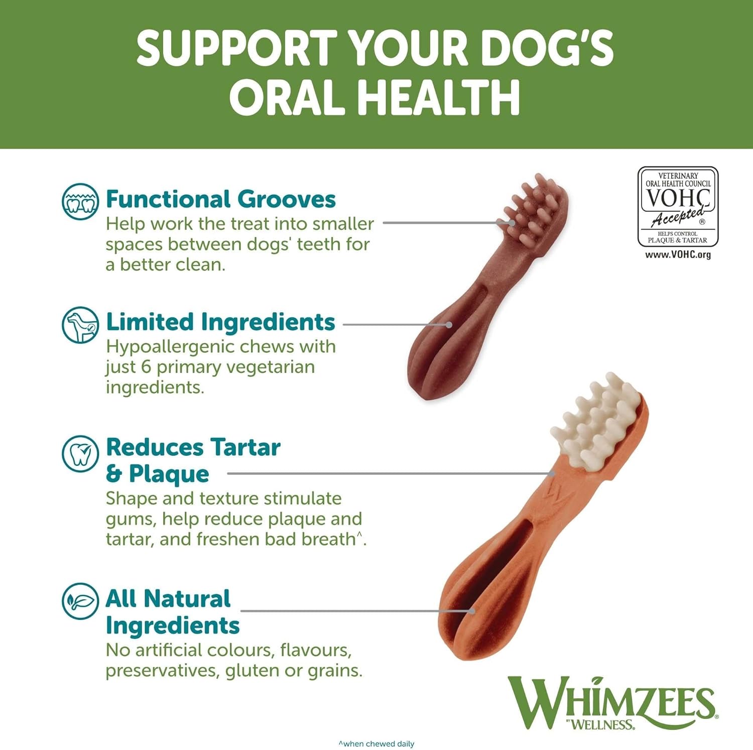 WHIMZEES Toothbrush Dental Dog Treats XS, Natural Chews - Petservo