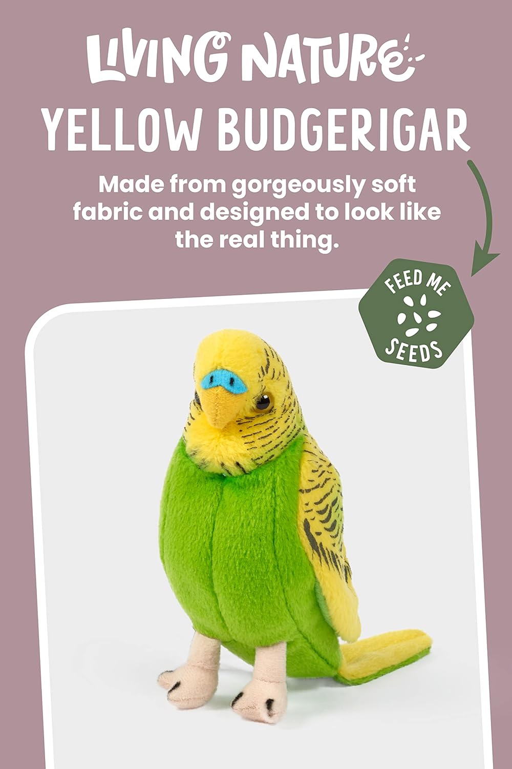 LIVING NATURE - Yellow Budgerigar Plush Toy with Sound - Petservo