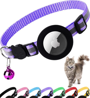 Dgerp Airtag Cat Collar Breakaway, Reflective with Bell Purple - PetServo