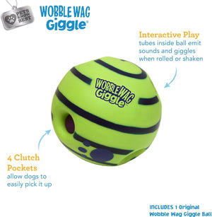 Wobble Wag Giggle - Ball Interactive Dog Toy | Medium Green, White Blue - Petservo