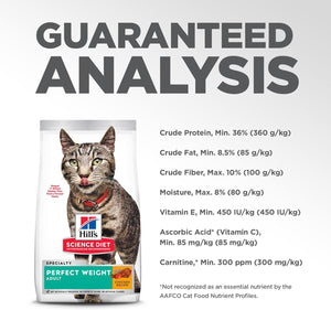 Hill's Science Diet - Perfect Weight Chicken Dry Cat Food Guranteed Analysis - Pet Servo