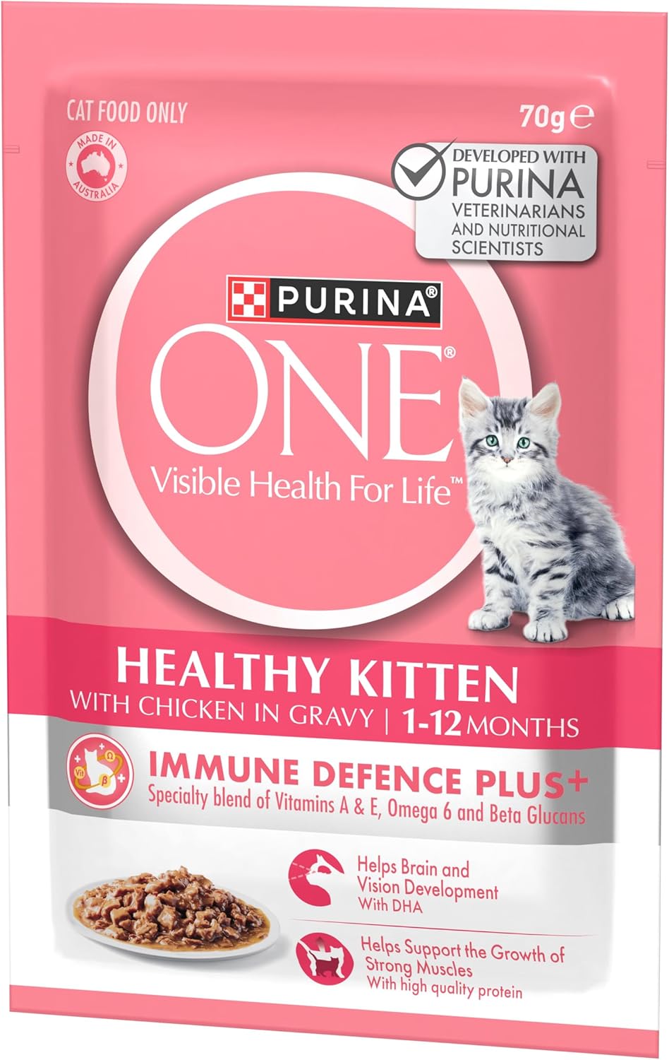 PURINA ONE - Kitten Wet Cat Food Succulent Chicken in Gravy Pouch 12x70g - Petservo