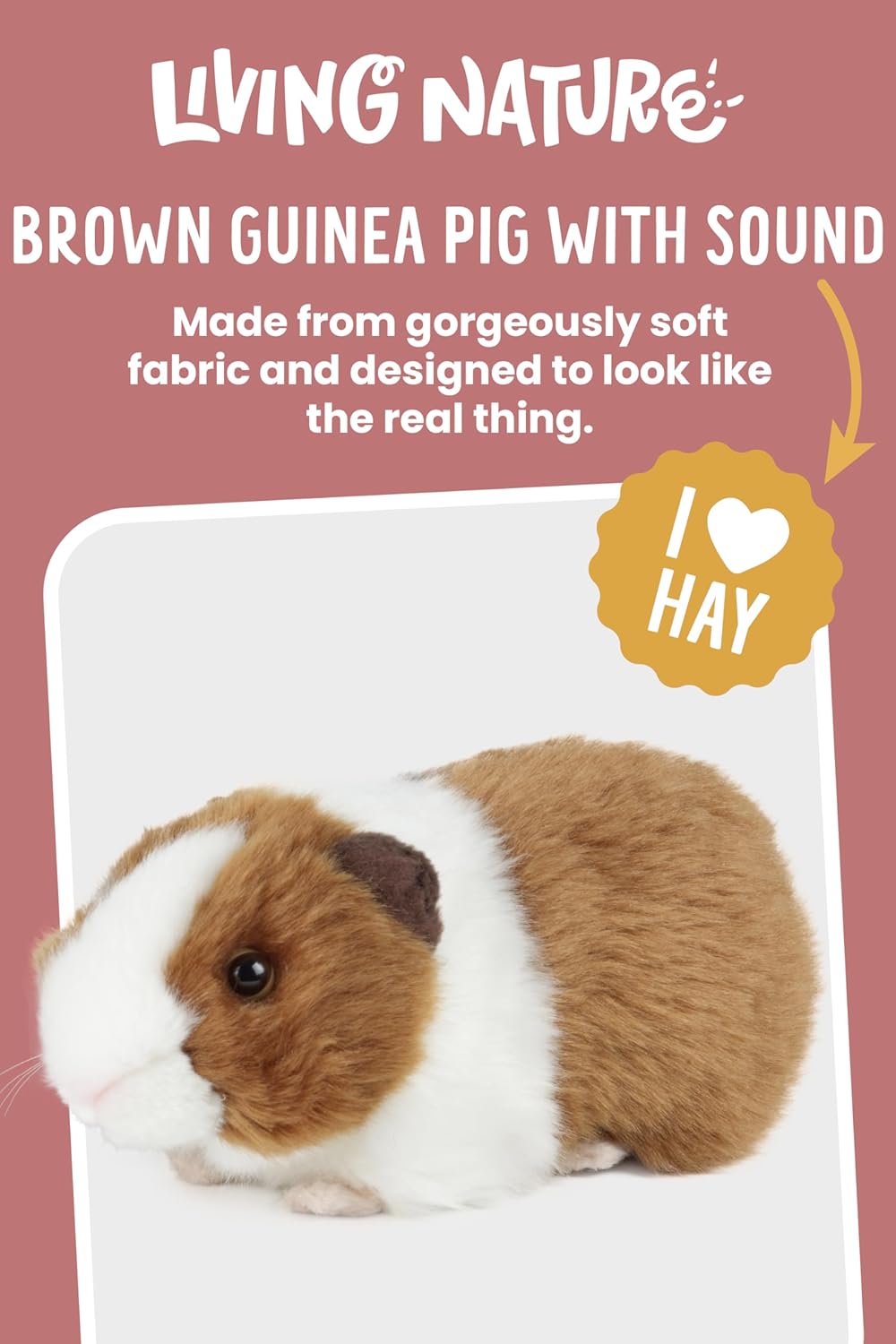 LIVING NATURE - Brown Guinea Pig Sound Stuffed Animal - Plush Soft Toy - Petservo