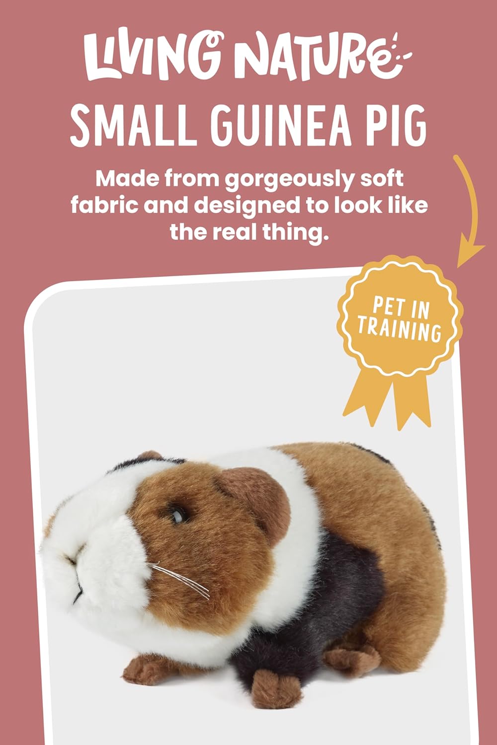 Living Nature - Plush Guinea Pig – Realistic Soft Toy (18cm) - Petservo